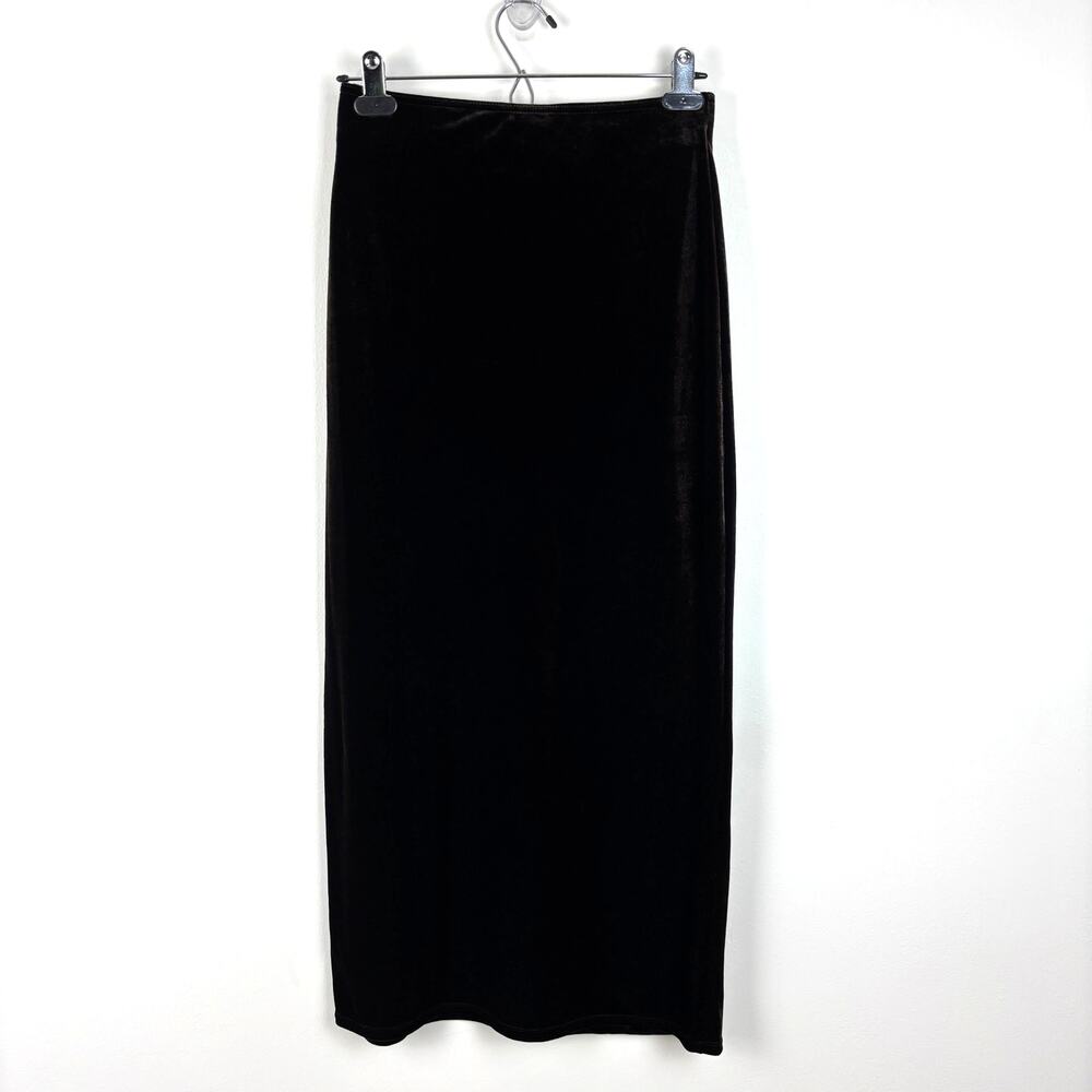 Vintage Y2K GAP Chocolate Brown Velvet Midi Skirt Small pull-on